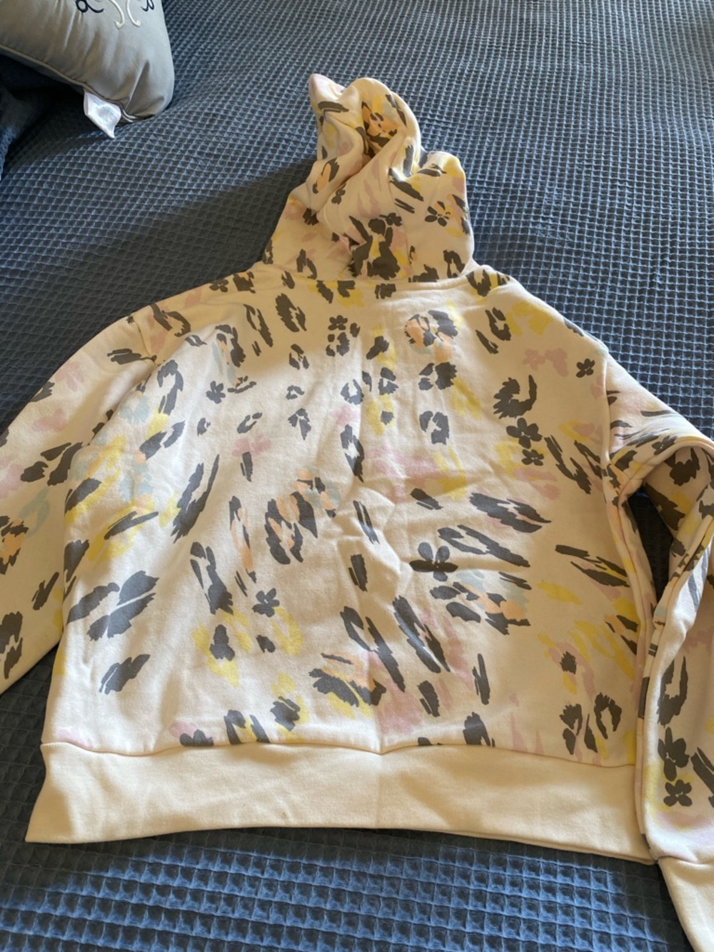 Adidas Cream Hoodie with Pink, Yellow & Gray Animal Print - Picture 2 of 3